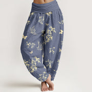 Buddha Stones Cotton Elegant Butterfly Bamboo Pattern Women's Elastic Waist Harem Pants - SlateBlue - US16，UK/AU20，EU48 (3XL) - image 0