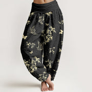 Buddha Stones Cotton Elegant Butterfly Bamboo Pattern Women's Elastic Waist Harem Pants - Black - US16，UK/AU20，EU48 (3XL) - image 5