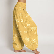 Buddha Stones Cotton Elegant Butterfly Bamboo Pattern Women's Elastic Waist Harem Pants - image 10
