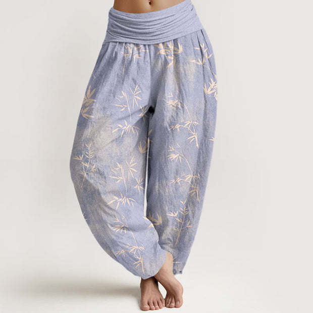 Buddha Stones Cotton Simple Bamboo Leaves Pattern Women's Elastic Waist Harem Pants - Lavender - US16，UK/AU20，EU48 (3XL) - image 0