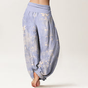 Buddha Stones Cotton Simple Bamboo Leaves Pattern Women's Elastic Waist Harem Pants - image 1