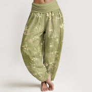 Buddha Stones Cotton Simple Bamboo Leaves Pattern Women's Elastic Waist Harem Pants - YellowGreen - US16，UK/AU20，EU48 (3XL) - image 5