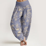 Buddha Stones Cotton Complicated Flowers Leaves Pattern Women's Elastic Waist Harem Pants - SlateBlue - US16，UK/AU20，EU48 (3XL) - image 5