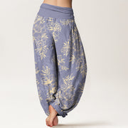 Buddha Stones Cotton Complicated Flowers Leaves Pattern Women's Elastic Waist Harem Pants - image 6