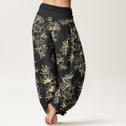 Buddha Stones Cotton Complicated Flowers Leaves Pattern Women's Elastic Waist Harem Pants - image 9