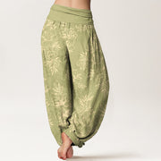 Buddha Stones Cotton Complicated Flowers Leaves Pattern Women's Elastic Waist Harem Pants - image 12