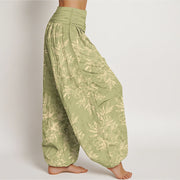 Buddha Stones Cotton Complicated Flowers Leaves Pattern Women's Elastic Waist Harem Pants - image 13