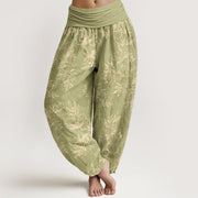 Buddha Stones Cotton Complicated Flowers Leaves Pattern Women's Elastic Waist Harem Pants - YellowGreen - US16，UK/AU20，EU48 (3XL) - image 11