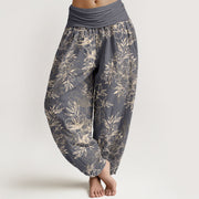 Buddha Stones Cotton Complicated Flowers Leaves Pattern Women's Elastic Waist Harem Pants - DimGray - US16，UK/AU20，EU48 (3XL) - image 14
