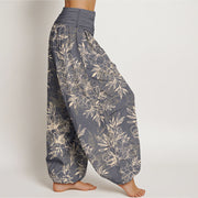 Buddha Stones Cotton Complicated Flowers Leaves Pattern Women's Elastic Waist Harem Pants - image 16