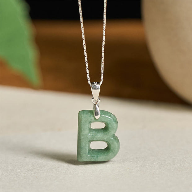Buddha Stones Natural A-Z Letter Jade 925 Sterling Silver Silm Chain Prosperity Necklace Pendant - B - image 9