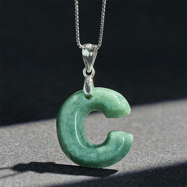 Buddha Stones Natural A-Z Letter Jade 925 Sterling Silver Silm Chain Prosperity Necklace Pendant - image 19