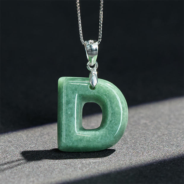 Buddha Stones Natural A-Z Letter Jade 925 Sterling Silver Silm Chain Prosperity Necklace Pendant - image 25