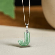 Buddha Stones Natural A-Z Letter Jade 925 Sterling Silver Silm Chain Prosperity Necklace Pendant - J - image 33