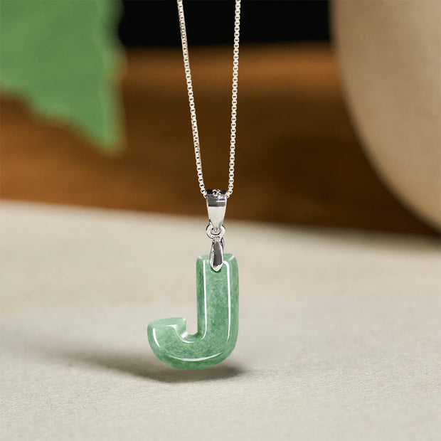 Buddha Stones Natural A-Z Letter Jade 925 Sterling Silver Silm Chain Prosperity Necklace Pendant - J - image 33