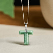 Buddha Stones Natural A-Z Letter Jade 925 Sterling Silver Silm Chain Prosperity Necklace Pendant - T - image 43