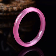 Buddha Stones Pink Cat's Eye Stone Peace Love Cuff Bangle Bracelet - image 2