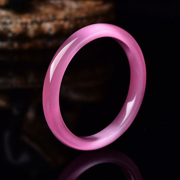 Buddha Stones Pink Cat's Eye Stone Peace Love Cuff Bangle Bracelet - image 2