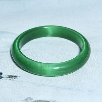 Buddha Stones Green Cat's Eye Stone Relieve Stress Wealth Thin Cuff Bangle Bracelet - Green Cat's Eye(Confidence ♥ Wealth) - 64mm - image 0