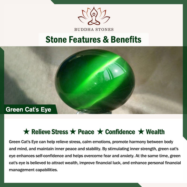 Buddha Stones Green Cat's Eye Stone Relieve Stress Wealth Thin Cuff Bangle Bracelet - image 1