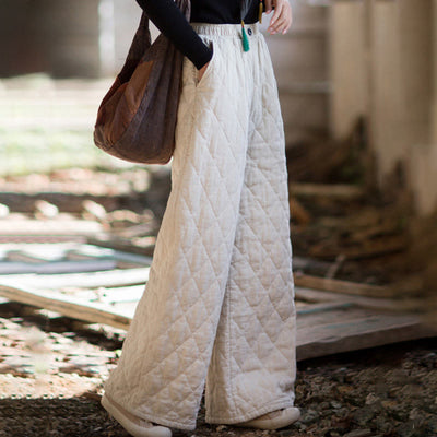 Buddha Stones Solid Color Thick Women's Wide Leg Pants With Pockets - Snow - US8-10，UK/AU12-14，EU40-42 (2XL) - image 0