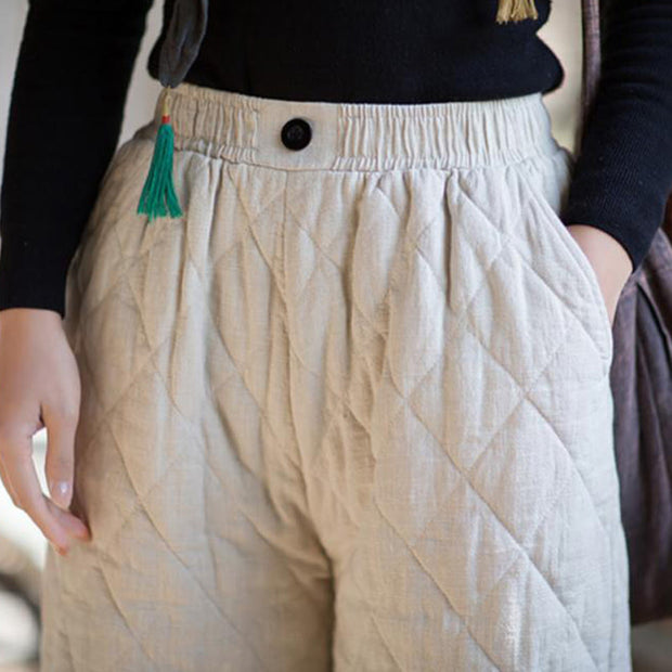 Buddha Stones Solid Color Thick Women's Wide Leg Pants With Pockets - image 4