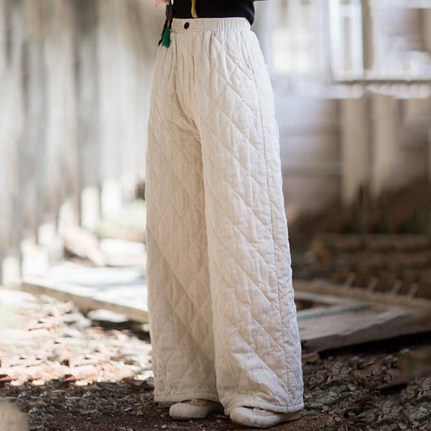 Buddha Stones Solid Color Thick Women's Wide Leg Pants With Pockets - image 2