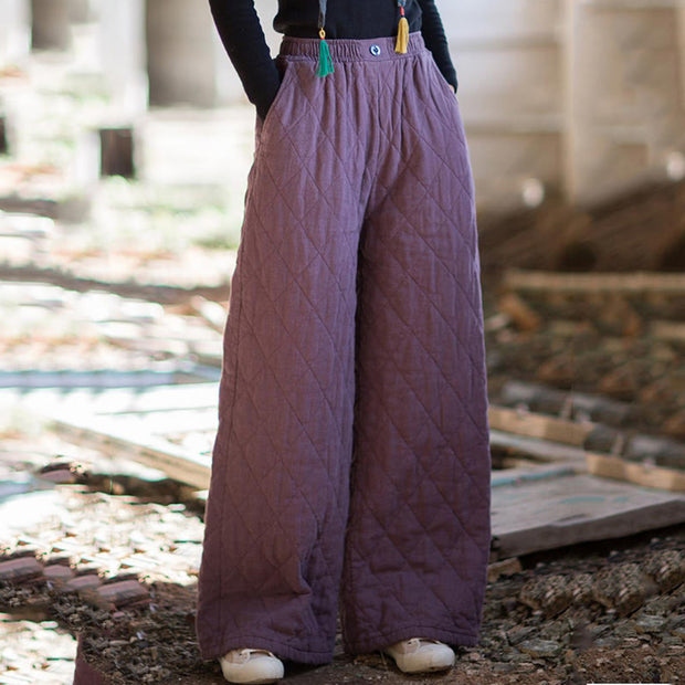 Buddha Stones Solid Color Thick Women's Wide Leg Pants With Pockets - image 9