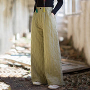 Buddha Stones Solid Color Thick Women's Wide Leg Pants With Pockets - YellowGreen - US8-10，UK/AU12-14，EU40-42 (2XL) - image 13