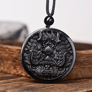 Buddha Stones Dragon Black Obsidian Transformation Fulfilment Necklace Pendant - Black Obsidian With Rope Chain - image 7