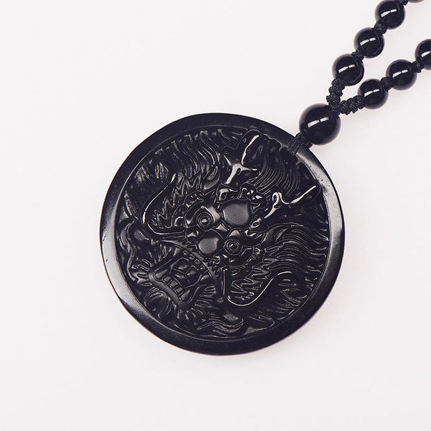 Buddha Stones Dragon Black Obsidian Transformation Fulfilment Necklace Pendant - image 4