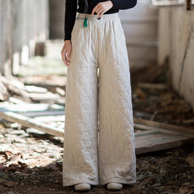 Buddha Stones Solid Color Thick Women's Wide Leg Pants With Pockets - image 1