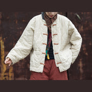 Buddha Stones Winter Frog-Button Lines Open Front Cotton Long Sleeve Women's Thermal Jacket With Pockets - FloralWhite - US14，UK/AU18，EU46 (2XL) - image 0