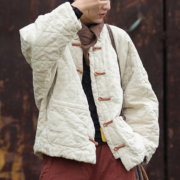 Buddha Stones Winter Frog-Button Lines Open Front Cotton Long Sleeve Women's Thermal Jacket With Pockets - image 3