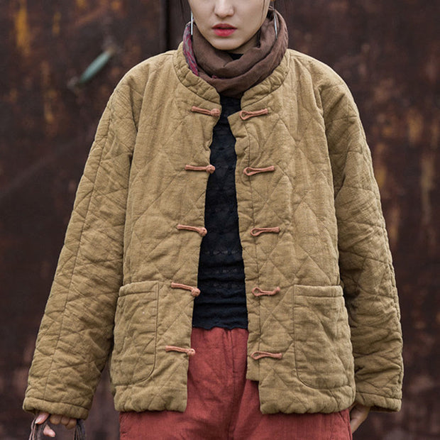 Buddha Stones Winter Frog-Button Lines Open Front Cotton Long Sleeve Women's Thermal Jacket With Pockets - image 23