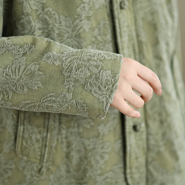 Buddha Stones Winter V-Neck Jacquard Frog-Button Cotton Long Sleeve Women's Thermal Jacket With Pockets - image 7