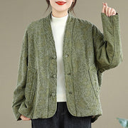 Buddha Stones Winter V-Neck Jacquard Frog-Button Cotton Long Sleeve Women's Thermal Jacket With Pockets - image 5