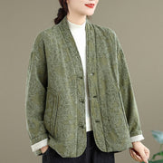 Buddha Stones Winter V-Neck Jacquard Frog-Button Cotton Long Sleeve Women's Thermal Jacket With Pockets - image 1