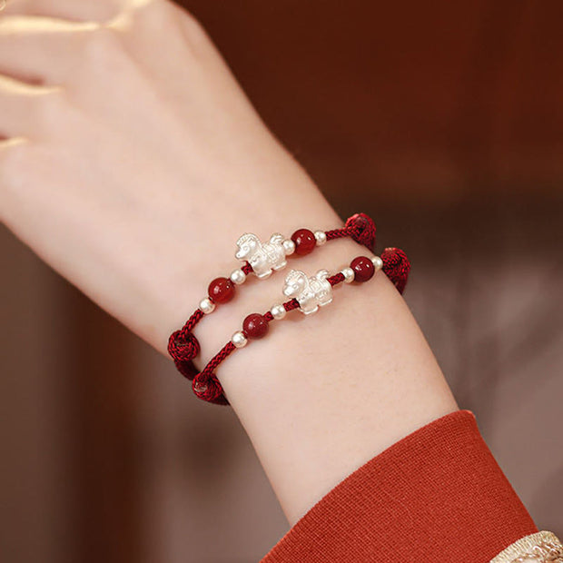 Buddha Stones 999 Sterling Silver Red Agate Year Of The Horse Prosperity String Bracelet - image 13