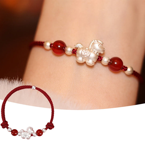 Buddha Stones 999 Sterling Silver Red Agate Year Of The Horse Prosperity String Bracelet - image 3