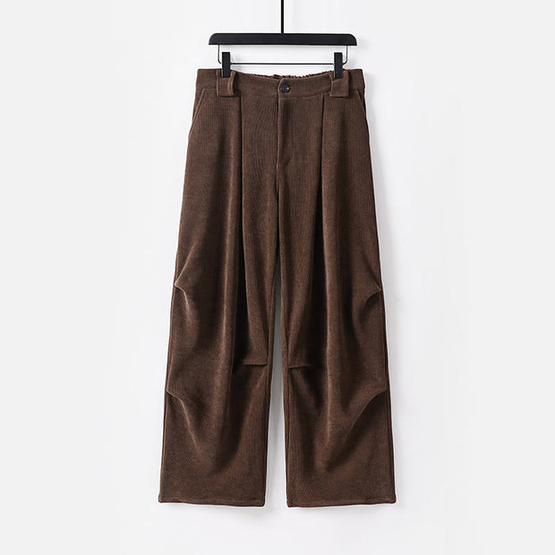 Buddha Stones Winter Button Zipper Design Elastic Waist Cotton Corduroy Men's Wide Leg Pants With Pockets - SaddleBrown - US/UK/AU54，EU64 (9XL) - image 0