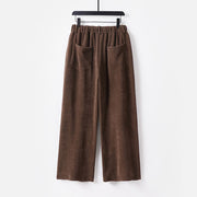 Buddha Stones Winter Button Zipper Design Elastic Waist Cotton Corduroy Men's Wide Leg Pants With Pockets - image 1