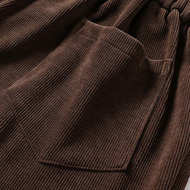 Buddha Stones Winter Button Zipper Design Elastic Waist Cotton Corduroy Men's Wide Leg Pants With Pockets - image 7