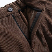 Buddha Stones Winter Button Zipper Design Elastic Waist Cotton Corduroy Men's Wide Leg Pants With Pockets - image 4