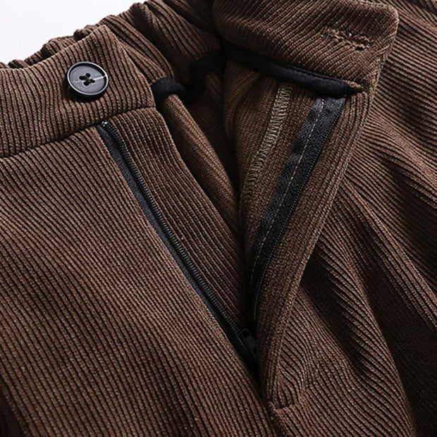 Buddha Stones Winter Button Zipper Design Elastic Waist Cotton Corduroy Men's Wide Leg Pants With Pockets - image 4