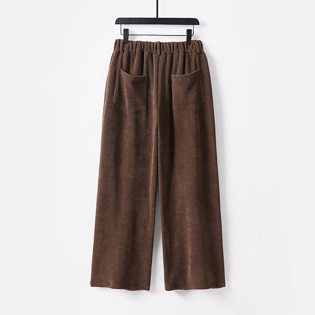 Buddha Stones Winter Button Zipper Design Elastic Waist Cotton Corduroy Men's Wide Leg Pants With Pockets - image 1
