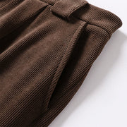 Buddha Stones Winter Button Zipper Design Elastic Waist Cotton Corduroy Men's Wide Leg Pants With Pockets - image 6