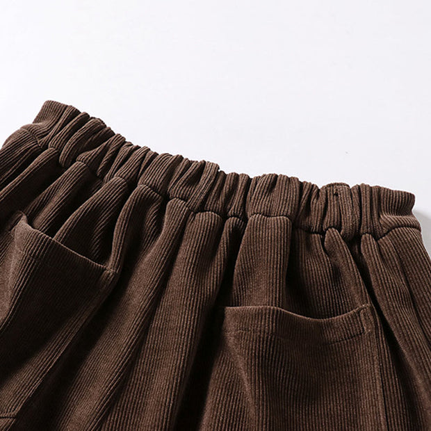 Buddha Stones Winter Button Zipper Design Elastic Waist Cotton Corduroy Men's Wide Leg Pants With Pockets - image 3