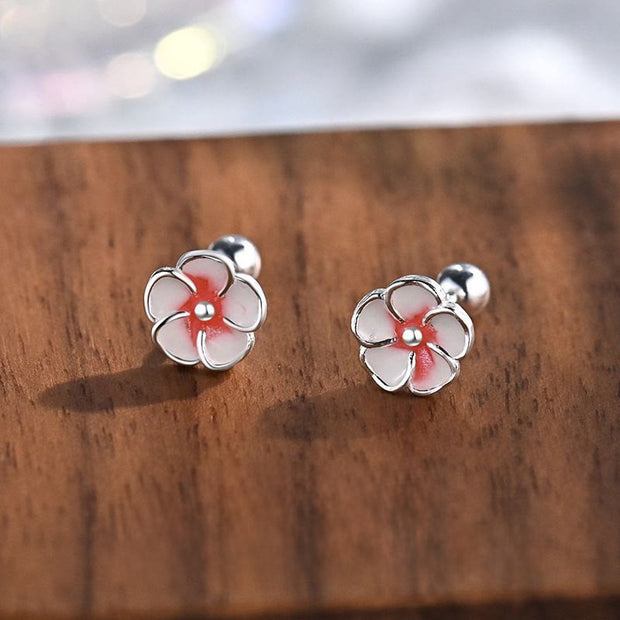 Buddha Stones 999 Sterling Silver Peach Blossom Blessing Earrings - Silver Earrings(925 Sterling Silver Posts) - image 0