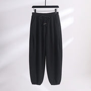 Buddha Stones Fall Winter Solid Drawstring Regular Fleece-Lined Elastic Waist Men's Cotton Harem Pants With Pockets - Black(Regular Version) - US/UK/AU54，EU64 (9XL) - image 8